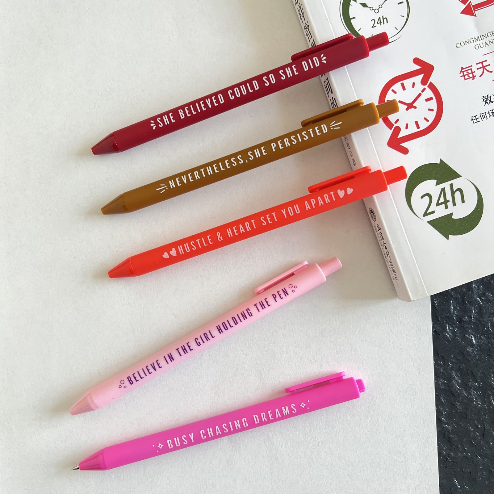 Wholesale Pens of 5 Plastic Rainbow Pens/set Women's Power Inspirational Pen